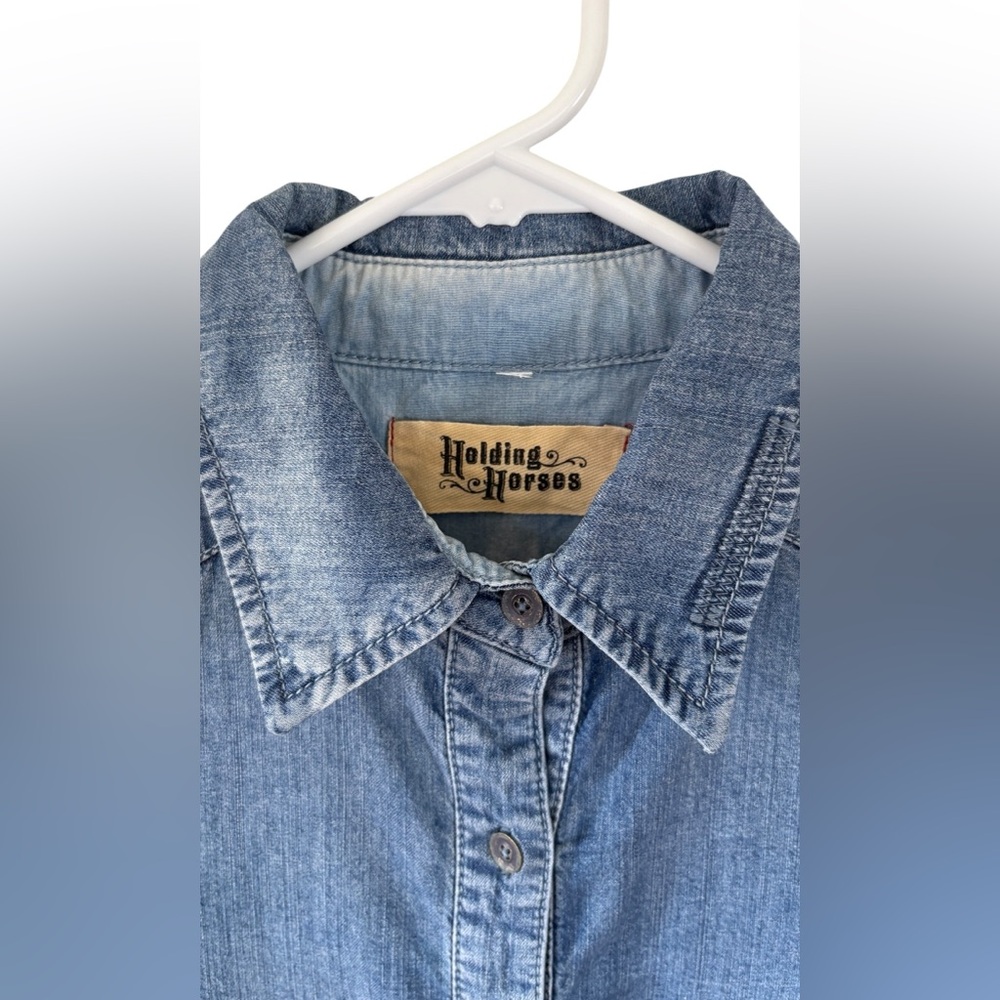 Denim Holding Horses Romper Chambray - Picture 3 of 7